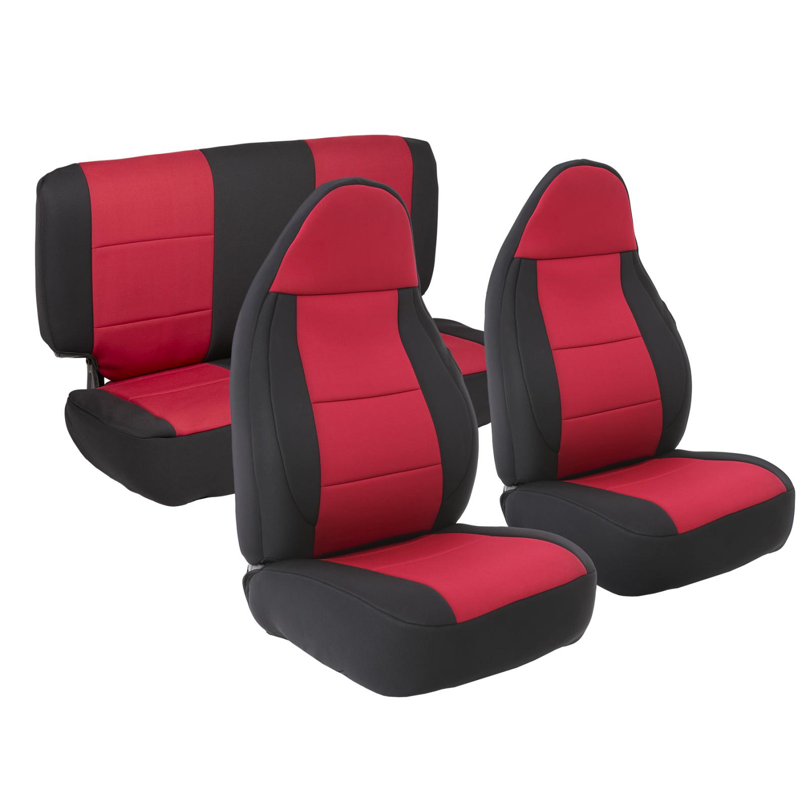 Neoprene Seat Cover 97-02 Wrangler TJ Set Front/Rear Red Smittybilt 