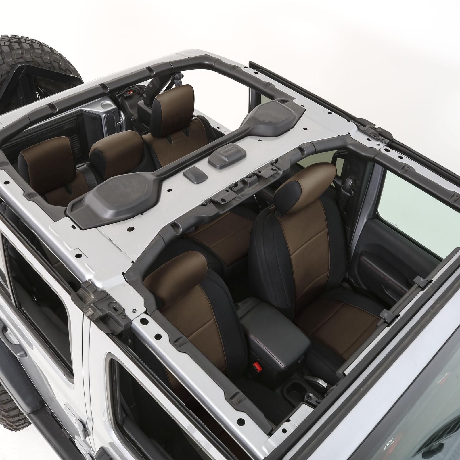 Jeep JL Neoprene Front and Rear Seat Cover Set Wrangler JL 4-Door Black/Tan Smittybilt