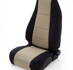 Neoprene Seat Cover Front Set 03-06 Wrangler TJ/LJ Black/Tan Smittybilt