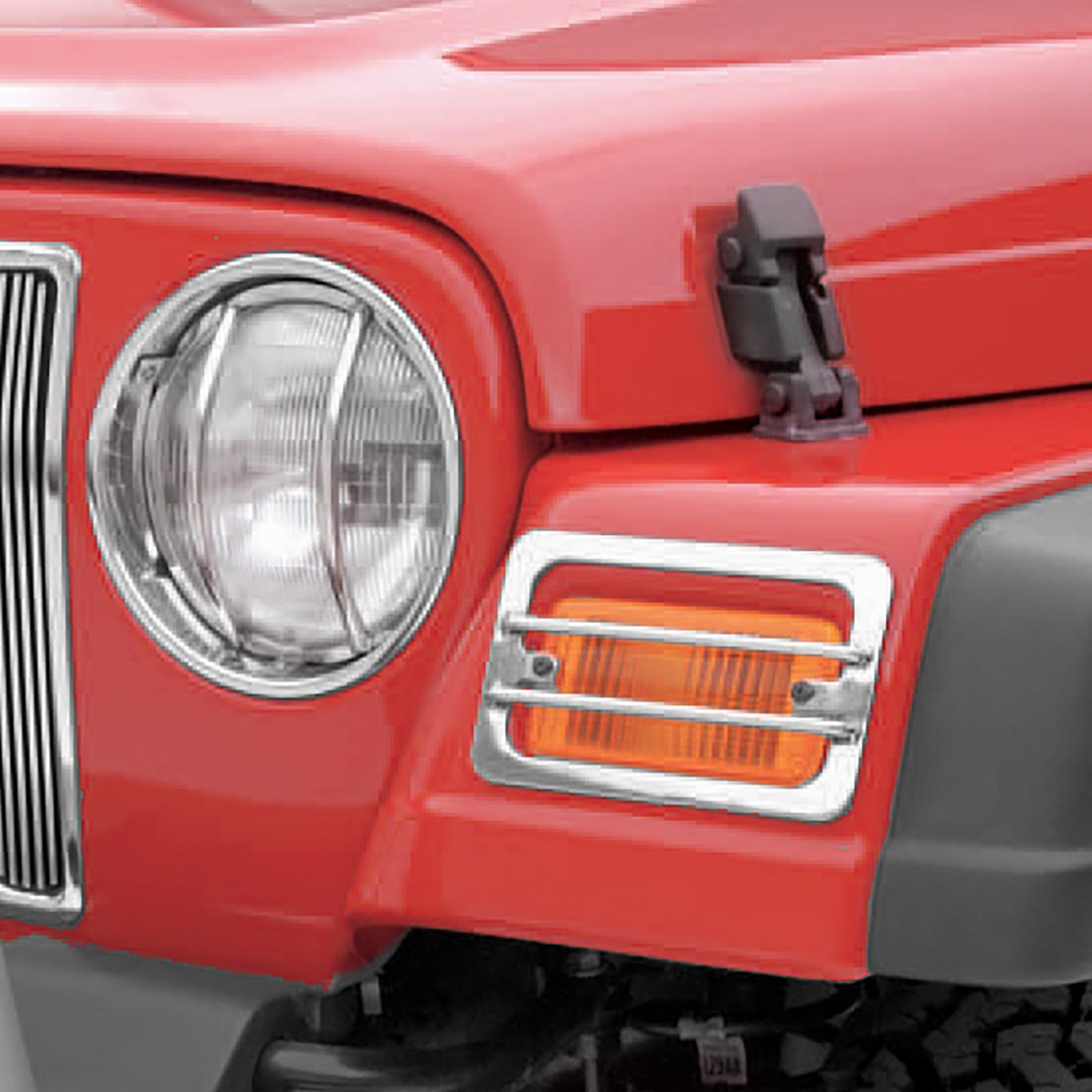 Euro Head Light Guards 97-06 Wrangler TJ Stainless Steel 4 Piece Smittybilt