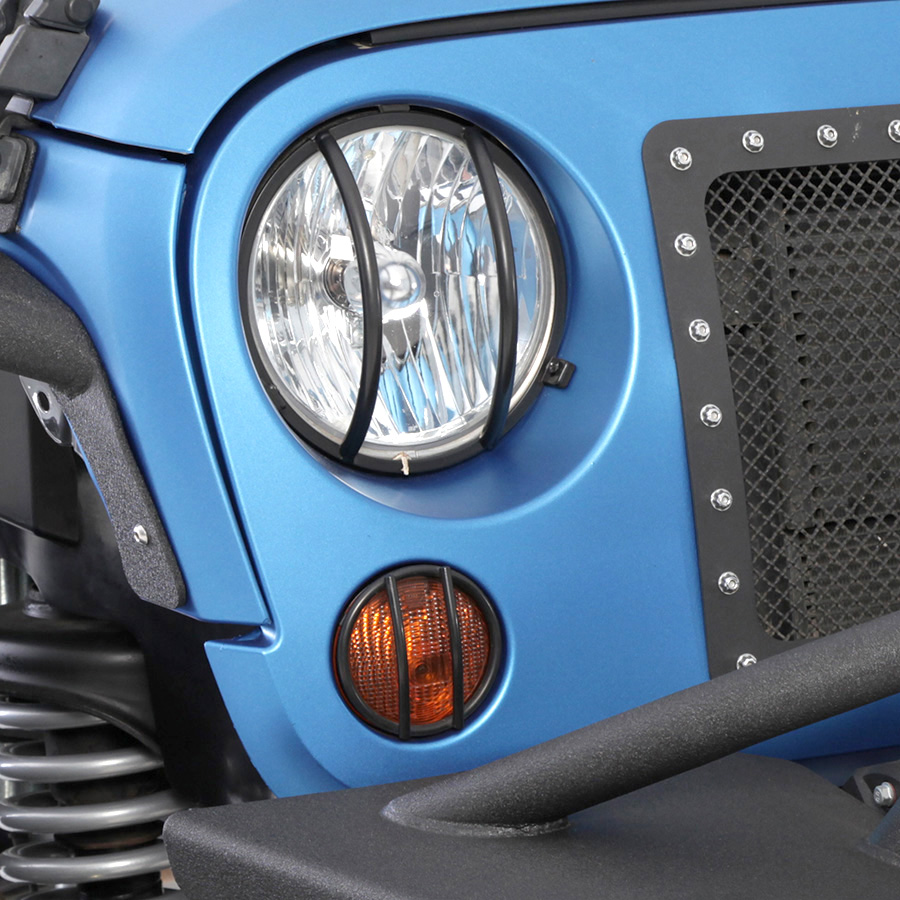Euro Head Light Guards 07-18 Wrangler JK Black 2 Piece Smittybilt