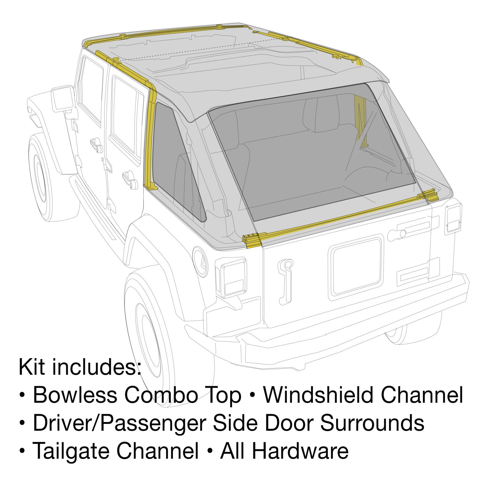 Jeep JKU Bowless Top w/Tinted Windows Combo 2007-2018 Wrangler JK Unlimited 4-DR Black Diamond Smittybilt